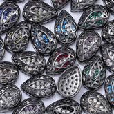 Drop Shape Hematite Plated High-Quality Sew-on Alloy Charms Inlaid Cubic Zirconia WholesaleRhinestone