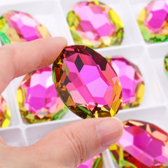 Vitrail Rose Big Oval Shape High Quality Glass Pointed Back Fancy Rhinestones WholesaleRhinestone