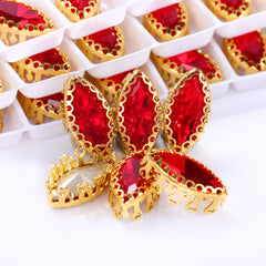 Light Siam Navette Shape High-Quality Glass Sew-on Nest Hollow Claw Rhinestones WholesaleRhinestone