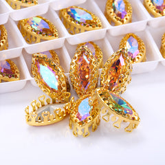 Paradise Shine Navette Shape High-Quality Glass Sew-on Nest Hollow Claw Rhinestones WholesaleRhinestone
