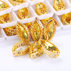 Light Topaz Navette Shape High-Quality Glass Sew-on Nest Hollow Claw Rhinestones WholesaleRhinestone