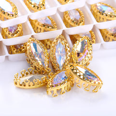 Moonlight Navette Shape High-Quality Glass Sew-on Nest Hollow Claw Rhinestones WholesaleRhinestone