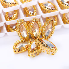 Golden Shadow Navette Shape High-Quality Glass Sew-on Nest Hollow Claw Rhinestones WholesaleRhinestone
