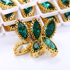 Emerald Navette Shape High-Quality Glass Sew-on Nest Hollow Claw Rhinestones WholesaleRhinestone
