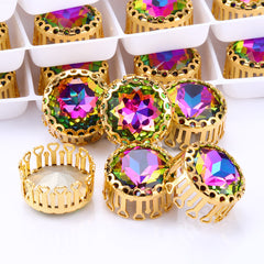 Volcano Gemstone Flower Round Shape High-Quality Glass Sew-on Nest Hollow Claw Rhinestones WholesaleRhinestone