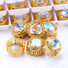 Moonlight Gemstone Flower Round Shape High-Quality Glass Sew-on Nest Hollow Claw Rhinestones WholesaleRhinestone