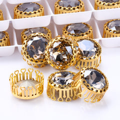 Satin Gemstone Flower Round Shape High-Quality Glass Sew-on Nest Hollow Claw Rhinestones WholesaleRhinestone