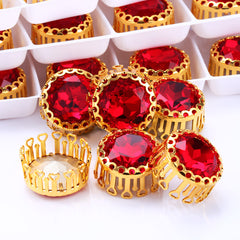 Light Siam Gemstone Flower Round Shape High-Quality Glass Sew-on Nest Hollow Claw Rhinestones WholesaleRhinestone