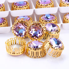 Vitrail Light Gemstone Flower Round Shape High-Quality Glass Sew-on Nest Hollow Claw Rhinestones WholesaleRhinestone