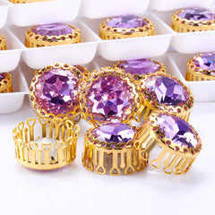 Violet Gemstone Flower Round Shape High-Quality Glass Sew-on Nest Hollow Claw Rhinestones WholesaleRhinestone