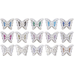 Butterfly Shape Silver Plated High-Quality Sew-on Alloy Charms Inlaid Cubic Zirconia WholesaleRhinestone