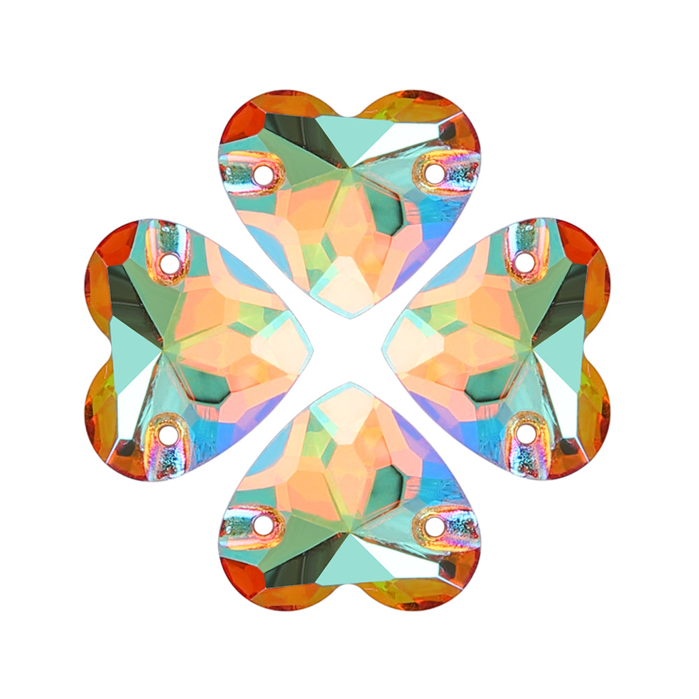 Iridescent Green Heart Shape High Quality Glass Sew-on Rhinestones WholesaleRhinestone