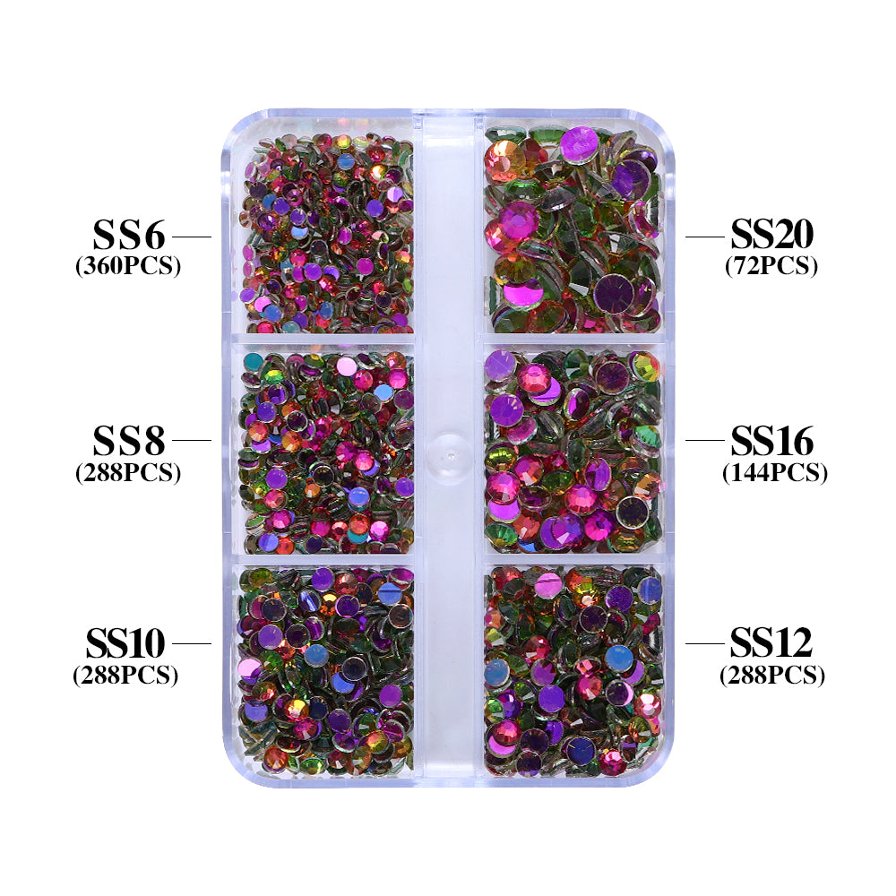 Mixed Sizes 6 Grid Box Aurora Rainbow Unfoiled Glass FlatBack Rhinestones For Nail Art WholesaleRhinestone