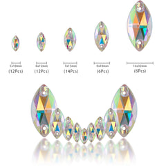 Mixed Sizes Crystal AB Navette Shape High Quality Glass Sew-on Rhinestones WholesaleRhinestone