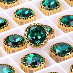 Emerald Gemstone Flower Round Shape High-Quality Glass Sew-on Nest Hollow Claw Rhinestones WholesaleRhinestone