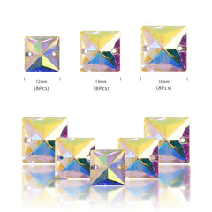Mixed Sizes Crystal AB Square Shape High Quality Glass Sew-on Rhinestones WholesaleRhinestone