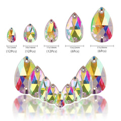 Mixed Sizes Crystal AB Drop Shape High Quality Glass Sew-on Rhinestones WholesaleRhinestone