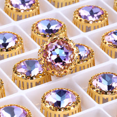 Vitrail Light Gemstone Flower Round Shape High-Quality Glass Sew-on Nest Hollow Claw Rhinestones WholesaleRhinestone