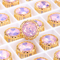 Rose Water Opal Gemstone Flower Round Shape High-Quality Glass Sew-on Nest Hollow Claw Rhinestones WholesaleRhinestone