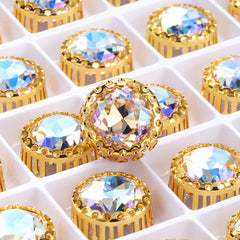 Moonlight Gemstone Flower Round Shape High-Quality Glass Sew-on Nest Hollow Claw Rhinestones WholesaleRhinestone