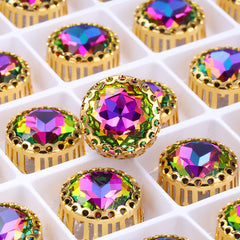 Volcano Gemstone Flower Round Shape High-Quality Glass Sew-on Nest Hollow Claw Rhinestones WholesaleRhinestone