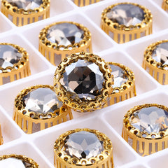 Satin Gemstone Flower Round Shape High-Quality Glass Sew-on Nest Hollow Claw Rhinestones WholesaleRhinestone