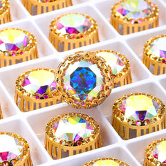 Crystal AB Gemstone Flower Round Shape High-Quality Glass Sew-on Nest Hollow Claw Rhinestones WholesaleRhinestone