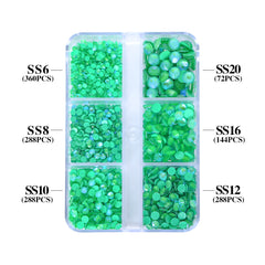 Mixed Sizes 6 Grid Box Mocha SS Green Glass FlatBack Rhinestones For Nail Art WholesaleRhinestone