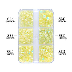 Mixed Sizes 6 Grid Box Mocha Opal Lt Yellow Glass FlatBack Rhinestones For Nail Art WholesaleRhinestone