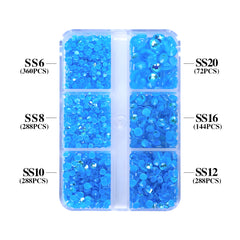 Mixed Sizes 6 Grid Box Mocha Shimmer Dk Blue Glass FlatBack Rhinestones For Nail Art WholesaleRhinestone