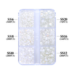 Mixed Sizes 6 Grid Box Mocha SS White Glass FlatBack Rhinestones For Nail Art WholesaleRhinestone