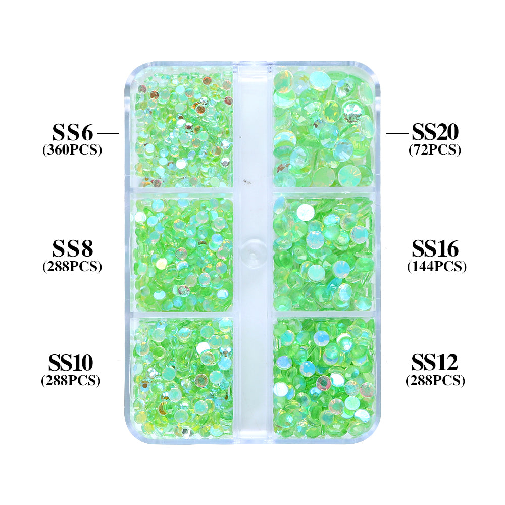 Mixed Sizes 6 Grid Box Aurora Light Green Unfoiled Glass FlatBack Rhinestones For Nail Art WholesaleRhinestone