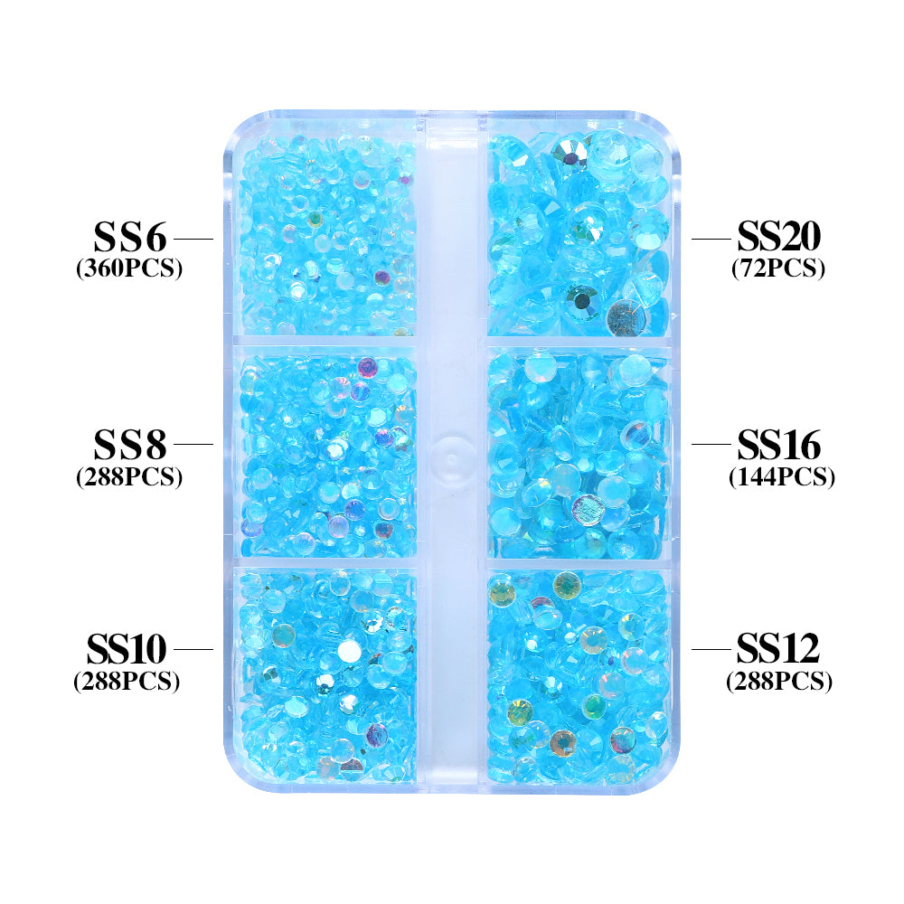 Mixed Sizes 6 Grid Box Aurora Aquamarine Unfoiled Glass FlatBack Rhinestones For Nail Art WholesaleRhinestone