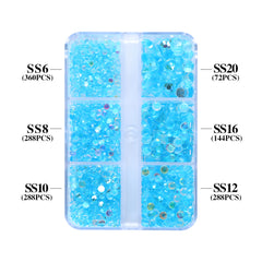 Mixed Sizes 6 Grid Box Aurora Aquamarine Unfoiled Glass FlatBack Rhinestones For Nail Art WholesaleRhinestone