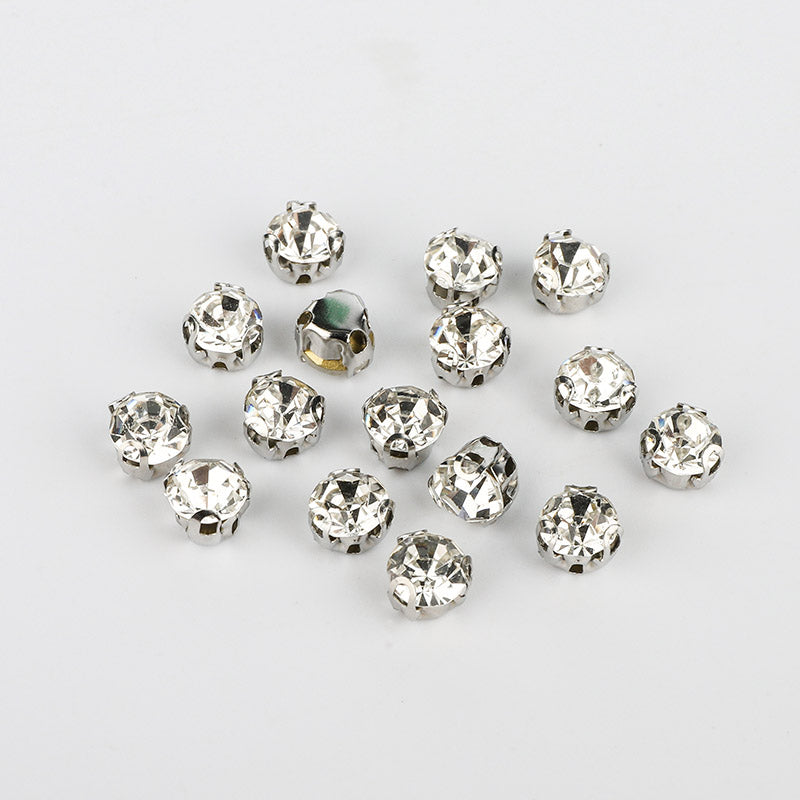 Vintage Crystal Rhinestones Silver Metal Open Framework Sew on Button -  58L/37mm