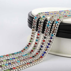 10 Yards Crystal & Mix Colors Rhinestones Close Cup Chain - 3 Rows Silver Base WholesaleRhinestone