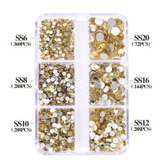 Mixed Sizes 6 Grid Box Light Yellow Glass FlatBack Rhinestones For Nail Art Silver Back WholesaleRhinestone