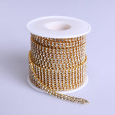 10 Yards Crystal Rhinestones Close Cup Chain - 2 Rows Golden Base WholesaleRhinestone