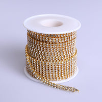 10 Yards Crystal Rhinestones Close Cup Chain - 2 Rows Golden Base WholesaleRhinestone