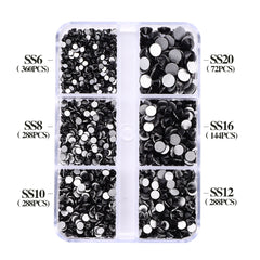 Mixed Sizes 6 Grid Box Black Glass FlatBack Rhinestones For Nail Art Silver Back WholesaleRhinestone