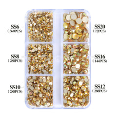 Mixed Sizes 6 Grid Box Metal Sunlight Glass FlatBack Rhinestones For Nail Art Golden Back WholesaleRhinestone