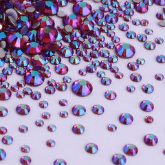 Mixed Sizes Fuchsia AB Glass FlatBack Rhinestones For Nail Art Silver Back WholesaleRhinestone