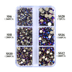 Mixed Sizes 6 Grid Box Violet Effect Glass FlatBack Rhinestones For Nail Art Golden Back WholesaleRhinestone