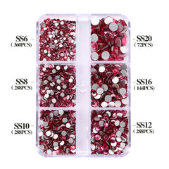 Mixed Sizes 6 Grid Box Rose Glass FlatBack Rhinestones For Nail Art Silver Back WholesaleRhinestone
