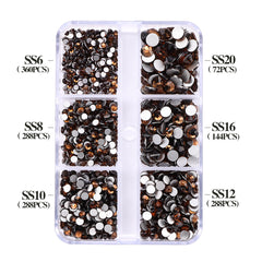 Mixed Sizes 6 Grid Box Smoked Topaz Glass FlatBack Rhinestones For Nail Art Silver Back WholesaleRhinestone