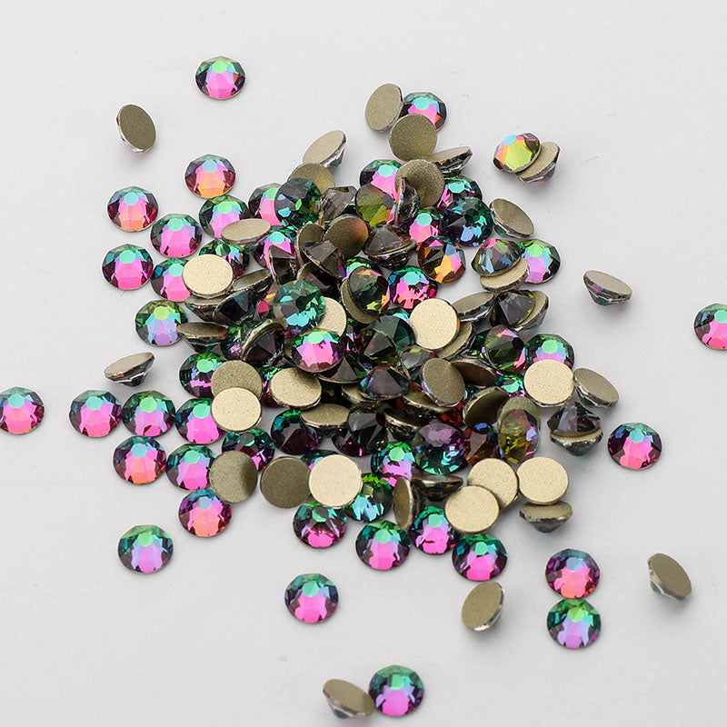 Green Volcano Glass Flat Back Glue-On Rhinestones 16 Cut Facets In Bulk WholesaleRhinestone