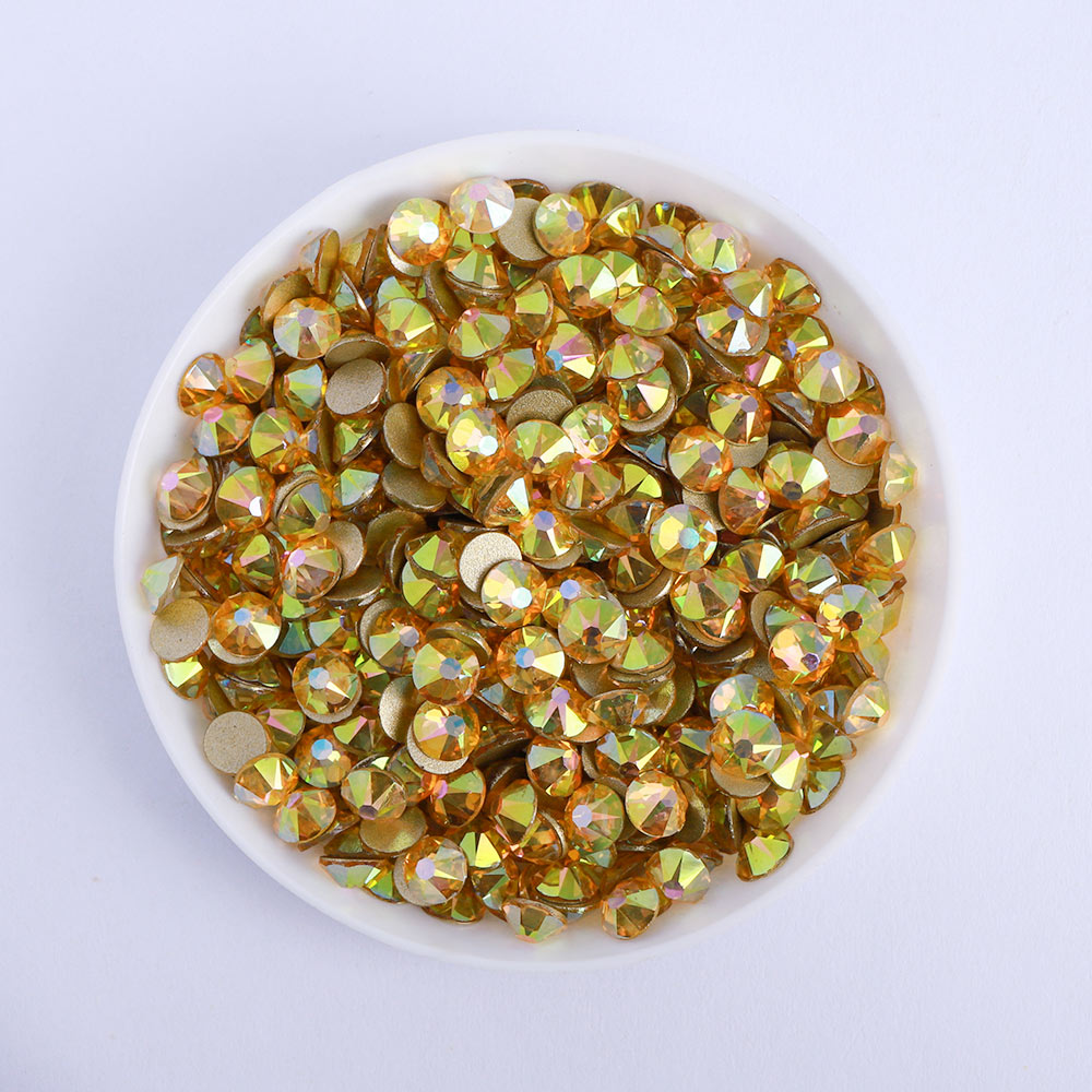 Metal Sunlight Glass Flat Back Glue-On Rhinestones 16 Cut Facets In Bulk WholesaleRhinestone
