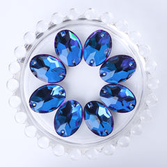 Bermuda Blue Oval Shape High Quality Glass Sew-on Rhinestones WholesaleRhinestone