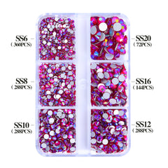 Mixed Sizes 6 Grid Box Siam AB Glass FlatBack Rhinestones For Nail Art Silver Back WholesaleRhinestone