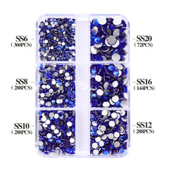 Mixed Sizes 6 Grid Box Sapphire Glass FlatBack Rhinestones For Nail Art Silver Back WholesaleRhinestone